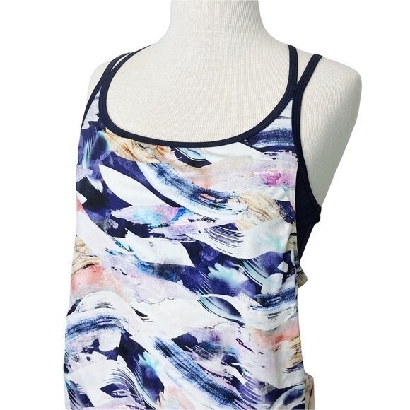 Athleta Vivid Tankini Top sz XS * Side Tie Strappy Shelf Bra Swimsuit Swim Blue - Picture 3 of 9